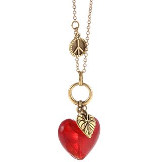 Charming Life Goldtone Pewter Red Glass Apple Heart 32 inch Necklace