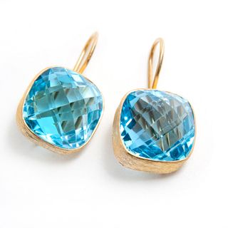 18k Gold plated Silver Blue Topaz Earrings (India)