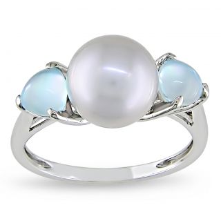 Miadora 10k White Gold Grey Pearl and Blue Topaz Ring (9 9.5 mm) MSRP