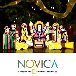 Handcrafted Pinewood Christmas Color Nativity Scene (El Salvador
