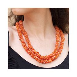 Carnelian Sunset Fire Long Beaded Necklace (India) Today $49.99 5.0