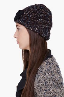 Lanvin Navy Tweed Bow Hat for women