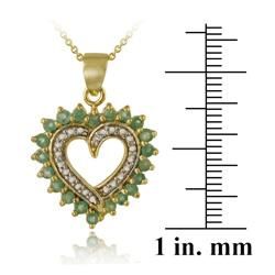 Glitzy Rocks 18k Gold over Silver Emerald and Diamond Heart Necklace