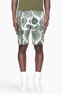 Givenchy White And Green Paisley Print Bermuda Shorts for men