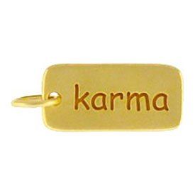 Rectangular KARMA Double Sided Word Tag Charm or Pendant in Gold