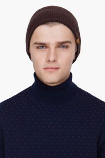 Stussy Brown Ribbed Tab Beanie for men