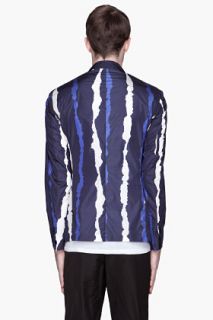 Neil Barrett Navy Blue Bleached Stripes Print Blazer for men