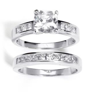 Ultimate CZ Platinum over Silver Cubic Zirconia 2 piece Ring Set