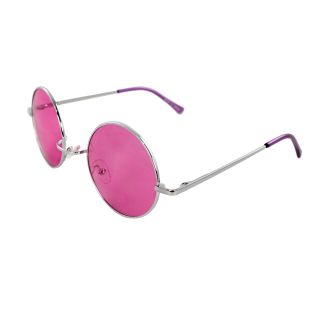 Retro Round Sunglasses Silver Pink Frame and Pink Lenses for Women and