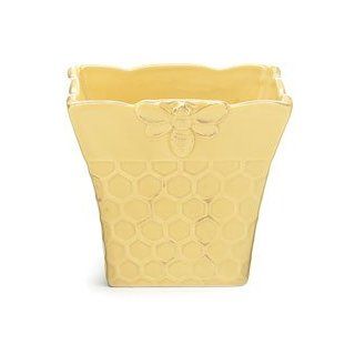 Yellow Square Shaped Ceramic Planter Honeycomb Melody