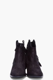 Belle Sigerson Morrison Black Tumbled Leather Scarlett Fringe Boots for women