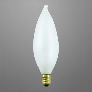 CHANDELIER DECORATIVE CANDELABRA LIGHT BULB 25 WATTS FLAME TIP FROSTED
