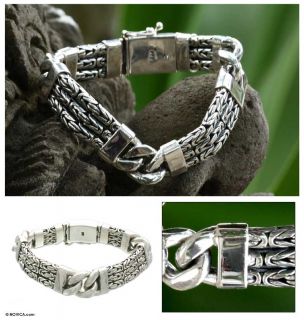 Sterling Silver Mens Two Halves Braided Bracelet (Indonesia