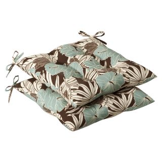 Pillow Perfect Outdoor Brown/ Blue Tropical Tufted Seat Cushions (Set