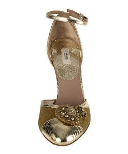 Prada Beige/ Gold Snakeskin Ankle Strap Pumps