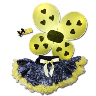 Girls Lady Bug Black/ Yellow Tutu with Wings Set
