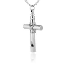 Stainless Steel Polished Whistle Cross Ball Chain Necklace