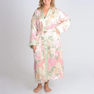 La Cera Womens Plus Floral Print Reversible Robe