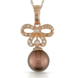 14k Pink Gold 1/6ct TDW Diamond Tahitian Pearl Necklace (G H, SI2