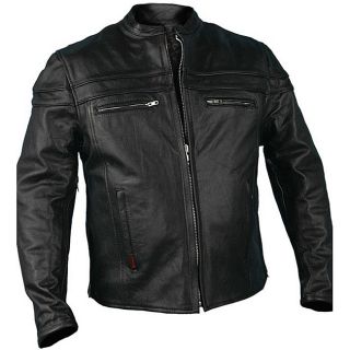 Leather Mens Black with Double Piping Motorcycle Jacket