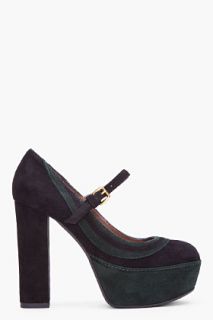 Marni Black & Olive Suede Mary Jane Pumps for women