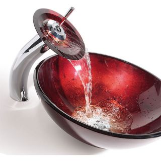 Kraus Irruption Red Glass Vessel Sink/ Waterfall Faucet