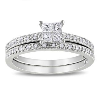 Miadora 10k White Gold 1/3ct TDW Black Diamond Bridal Ring Set MSRP $