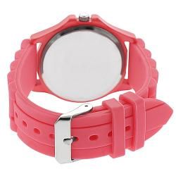 Geneva Platinum Womens Rhinestone accented Neon Pink Silicone Watch
