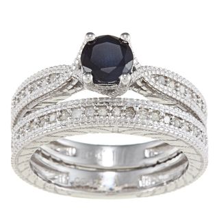 Viducci Sterling Silver Sapphire and 1/3ct TDW Diamond Ring Set (G H