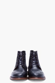 H By Hudson Navy Leather Bloomfield Wingtip Brogue Boots for men