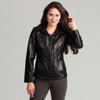 Jones New York Womens Black Leather Jacket