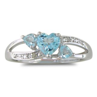 Sterling Silver Blue Topaz and Diamond Accent Heart Ring