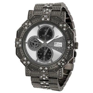 Geneva Platinum Chronograph style Rhinestone Gunmetal Link Watch