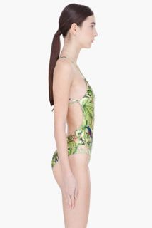 We Are Handsome Green Jungle print Deep V One piece for women