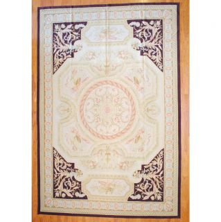 Sino Hand woven Flat weave Aubossan Beige/ Burgundy Wool Rug (99 x 14