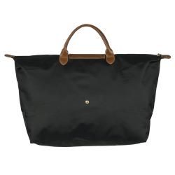 Longchamp Le Pliage Black Nylon Brown Leather Handle Travel Bag
