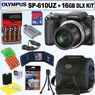 Olympus SP 610UZ 14MP Digital Camera (Black) + 16GB Deluxe