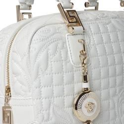 Versace Vantias Quilted White Leather Satchel Bag