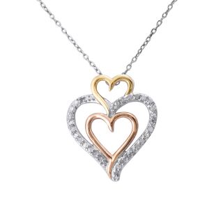Sterling Silver 1/4ct TDW Tri tone Triple Heart Pendant Necklace Today