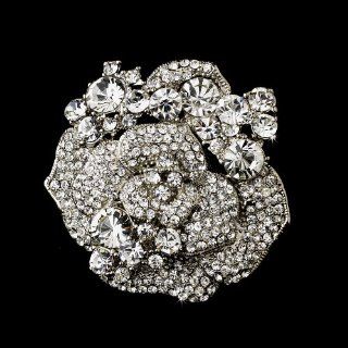 Silver Crystal Rose Bridal Brooch Pin Hair Clip Jewelry