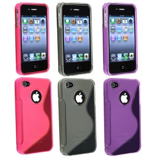 Hot Pink/ Smoke/ Dark Purple TPU Rubber Case for Apple iPhone 4/ 4S