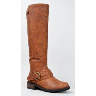 Qupid RELAX 39 Basic Casual Knee High Stacked Heel Buckle Riding Boot