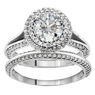 14k White Gold 2 1/3ct TDW Diamond Halo Bridal Ring Set (F G, SI1 SI2