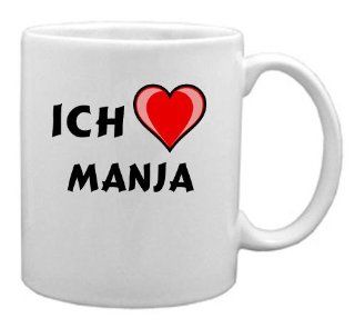 Keramische Tasse mit Aufschrift Ich liebe Manja (Vorname/Zuname