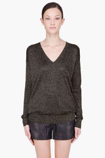 Diane Von Furstenberg Black & Metallic Gold Woven Ania Bis Sweater for women