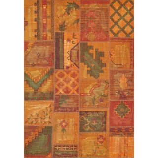Hand woven Ava Wool Gold Patchwork Rug