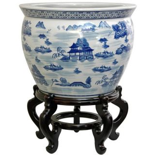 Porcelain 14 inch Blue and White Landscape Fishbowl (China) Today $