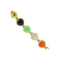 Mason Kay 14k Gold Multi colored Jadeite Heart Link Bracelet