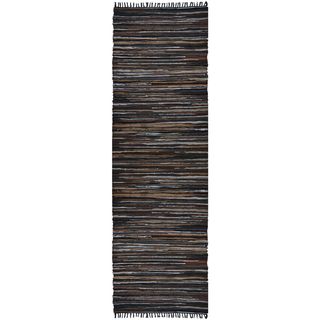 Hand Woven Matador Brown Stripe Leather Rug (2.5x12)
