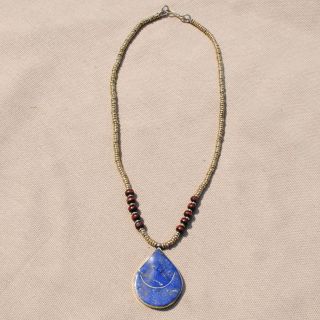 Hand made Blue Lapis Lazuli Teardrop Pendant Necklace (Afghanistan